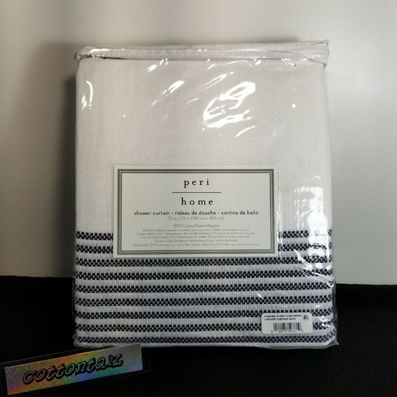 Peri Home Panama Stripe 72-Inch Square Shower Curtain in White/Navy -NEW in Pkg. - Picture 2 of 5